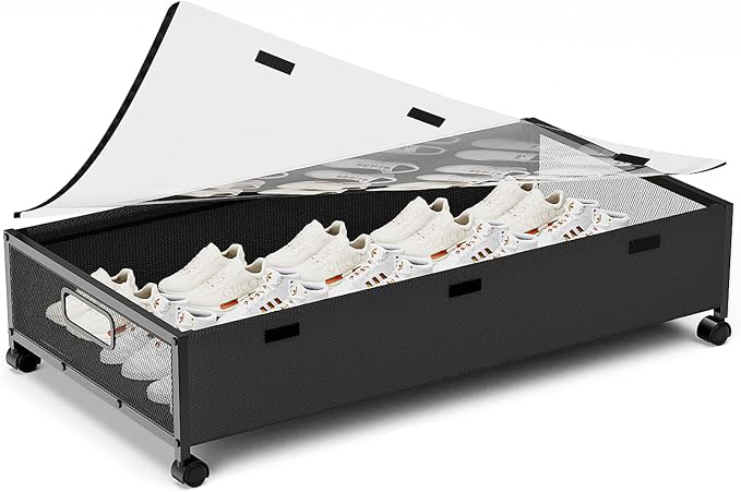 KITHELP Under Bed Storage Containers with Wheels, Underbed Shoe Storage Organizer with Removable Lids, Large Rolling Under Bed Storage Dresser Drawers for Clothes Toys Shoes Blankets