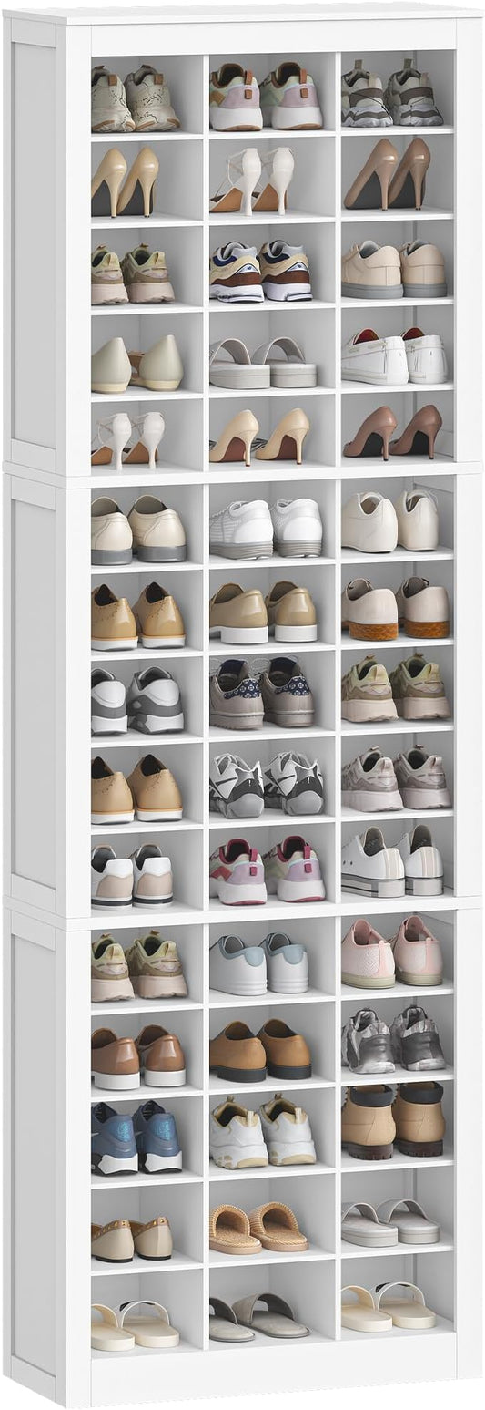 Hzuaneri Shoe Storage Cabinet, 45 Pairs Free Standing Closet Organizer, 9 inch Widened Cell Wood Shoe Organizer, 15 Tiers Vertical Space Saving Shoe Rack for Entryway, Cloakroom, White SR30703X