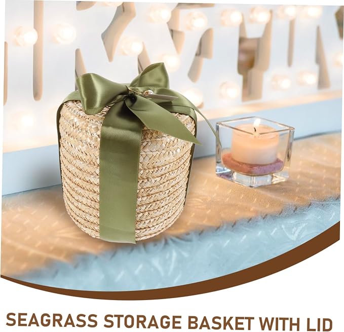 Zerodeko 1Set Hand Woven Round Braided Storage Basket Vintage Rustic Decorative Basket for Living Room Multi Functional Woven Box for Organizing Cosmetics Books and More