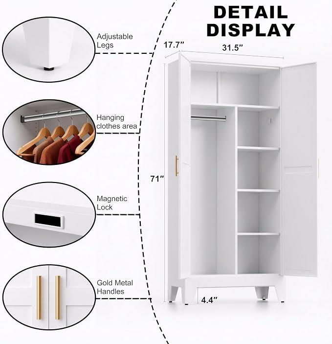 71" H Tall Pantry Cabinet with Doors,Kitchen Pantry Cabinet,Black Metal Storage Cabinets,Garage Storage Cabinet,Food Storage Cabinet with Doors and Shelves