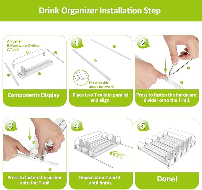 IBORING Drink Organizer for Fridge,Holds up to 30 Cans | Self Pushing Fridge Drink Organizer,Automatic Drink Dispenser for Fridge,Idea for fridge organizers and storage
