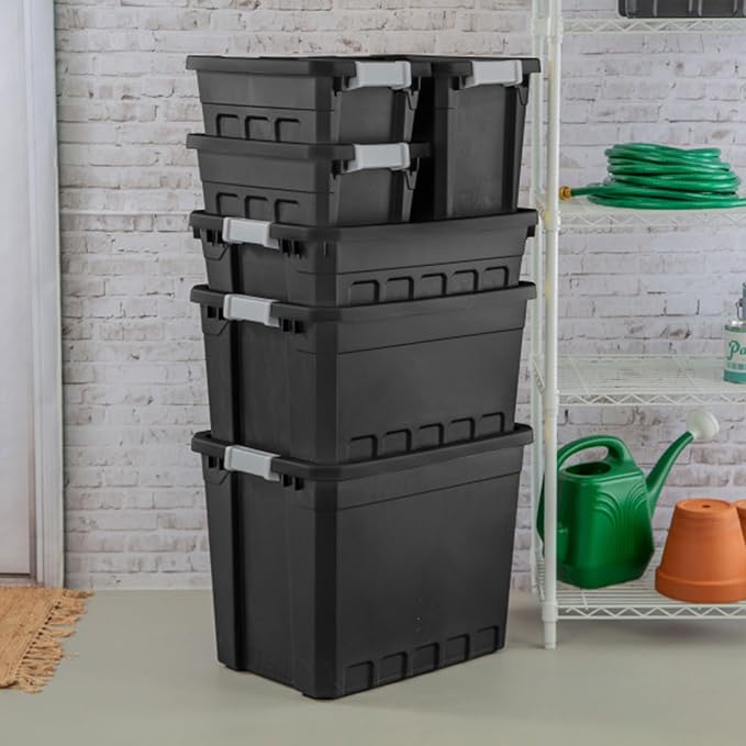Sterilite Stacker Tote with Latching Lids for Garage, 7.5 Gallon, 24-Pack | Heavy-Duty and Stackable Plastic Boxes and Containers for Home, Desk, Cabinet, Dorm, Basement, or Utility Organization