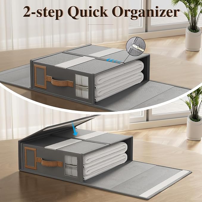 6 Pack Foldable Bed Sheets Set Organizers and Storage(King & Queen Size),Linen Fabric Closet Organizers with Window,Folding Bedding Storage Box for Bedsheets and Pillow Cube Organizer-Gray