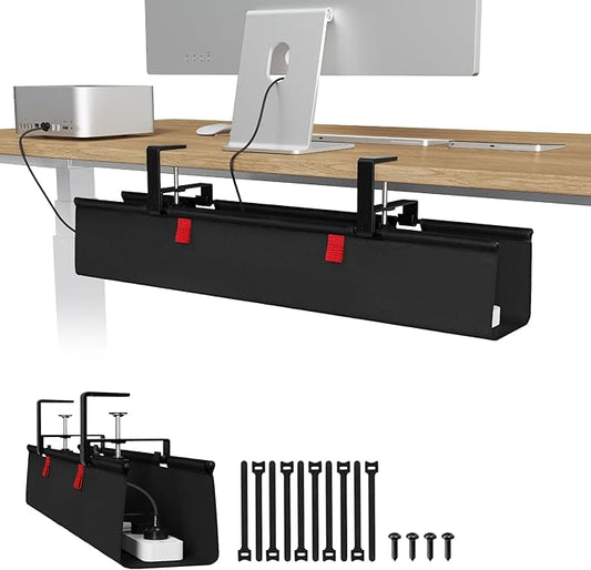 Univivi No Drill Under Desk Cable Management Tray, 28 inch Cable Management | Clamp/Screw Mount Cable Tray under desk, Premium Fabric Cord 0rganizer for Desk, Various Size Cord Organizer for Office, Home