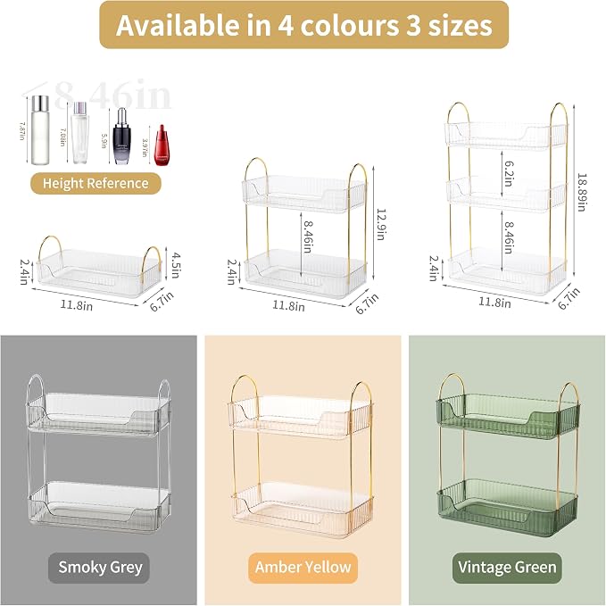 Akinbas 2 Tier Bathroom Organizer Countertop Makeup Perfume Tray Skincare Organizer for Bathroom Dresser Vanity (White)