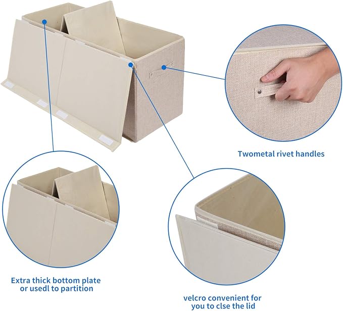 Large Toy Box Chest Storage with Flip-Top Lid, Kids Toy Storage Bin Boxes | Toy Chest with Rivets Handles for Kids, Boys, Girls, Nursery, Playroom, Living Room, Bedroom, 25"x 13" x 16" (Linen Beige)