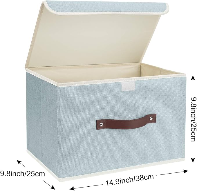 TYEERS Collapsible Storage Boxes, Washable Fabric Storage Bins with Lids, 14.9x9.8x9.8 inches, 3 Pack, Aqua Spring