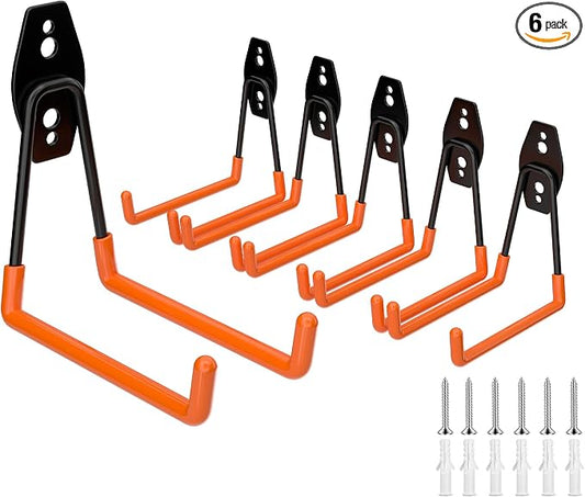 ENUODA Large Garage Hooks Heavy Duty - Ladder Hanger Garage Wall Storage Hooks for Hanging Garden Tools, Power Tools, Bike, Extension Cord, Hose, Chair, Bulk Items, 6 Pack (5.1 Inch)