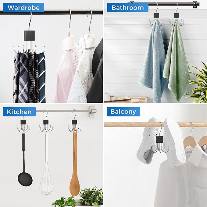4 Pack Belt Hanger, Belt Organizer for Closet 360° Rotatable Max 24 Belt Storage Space Saving Closet Organizers and Storage Black