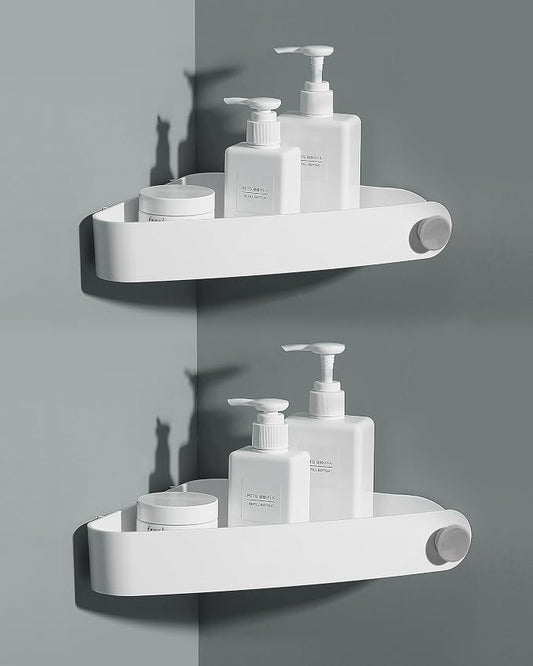 Sotfamily Plastic Shower Caddy Corner (for 90° Only), 2 Pack, White | Adhesive Corner Shower Shelves for Bathroom Organizers and Storage, Bathroom Decor