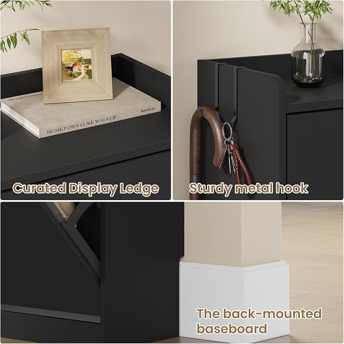 Shoe Cabinet Organizer with 2 Flip Drawers,Narrow Shoe Rack 23.6" W White | Freestanding shoe storage cabinet for entryway,foyer and hallway,slim design and space-saving flip drawers