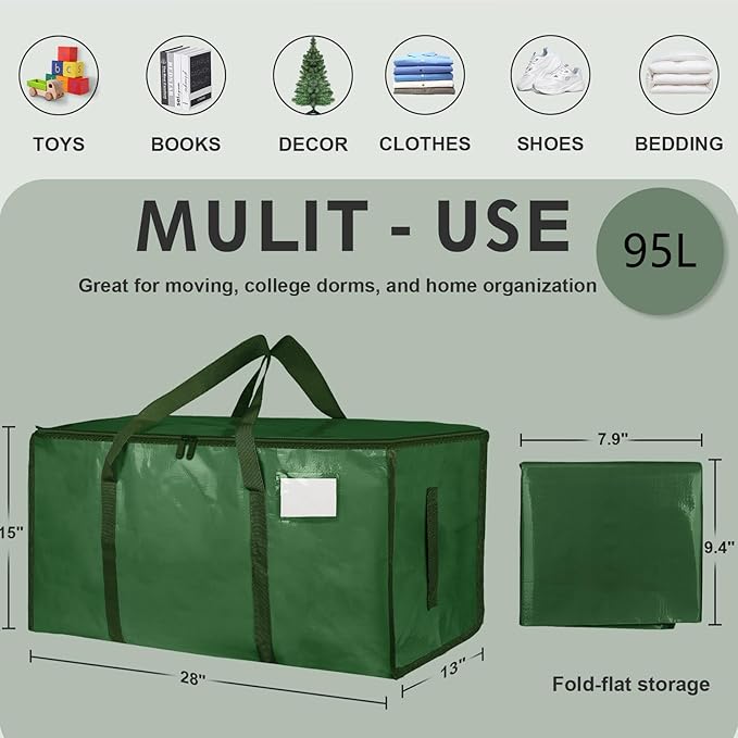 16 Pack-Extra Large Heavy Duty Moving Bags - Waterproof Storage Totes with Handles & Zippers, Foldable for College Dorm, Storage (olive green)