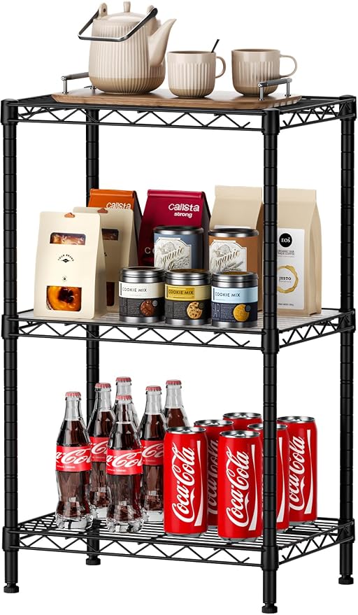 SINGAYE Small Shelves Kitchen Storage Shelf Wire Shelving Metal Adjustable | 3 Tier Shelf Organizers Storage Shelving Unit for Office Pantry Laundry Bathroom Closet Home 11.6" D X 17.6" W X 30" H Black