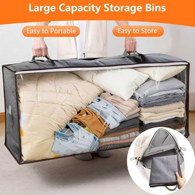 90L Under Bed Storage Containers,4-Pack Closet Organizer Storage Bins,Black | for Organization and Storage Clothes, Shoes, Blankets & Pillows,Visible Transparent Top Storage Bins with Lids