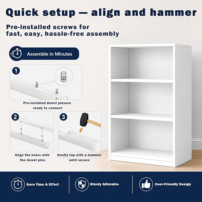 3-Tier Bookcase, 71 Inches, Wooden Open Display Floor Bookshelf with Adjustable Shelves (White)