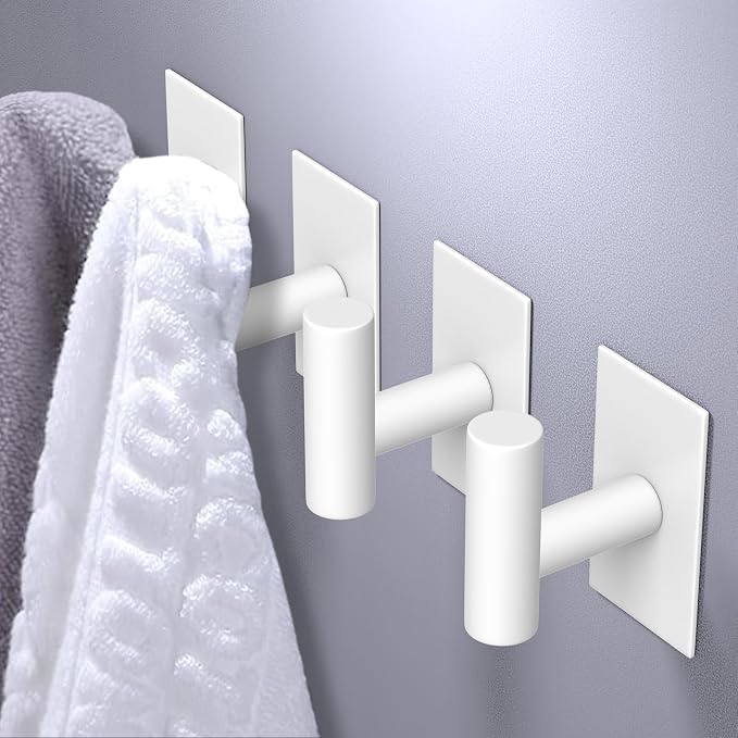 VAEHOLD Wall Towel Hooks, Heavy Duty Sticky Holder Waterproof Towel Hooks for Hanging Coat, Clothes, Closet Hook Wall Mount for Kitchen (White, 6 Pack)