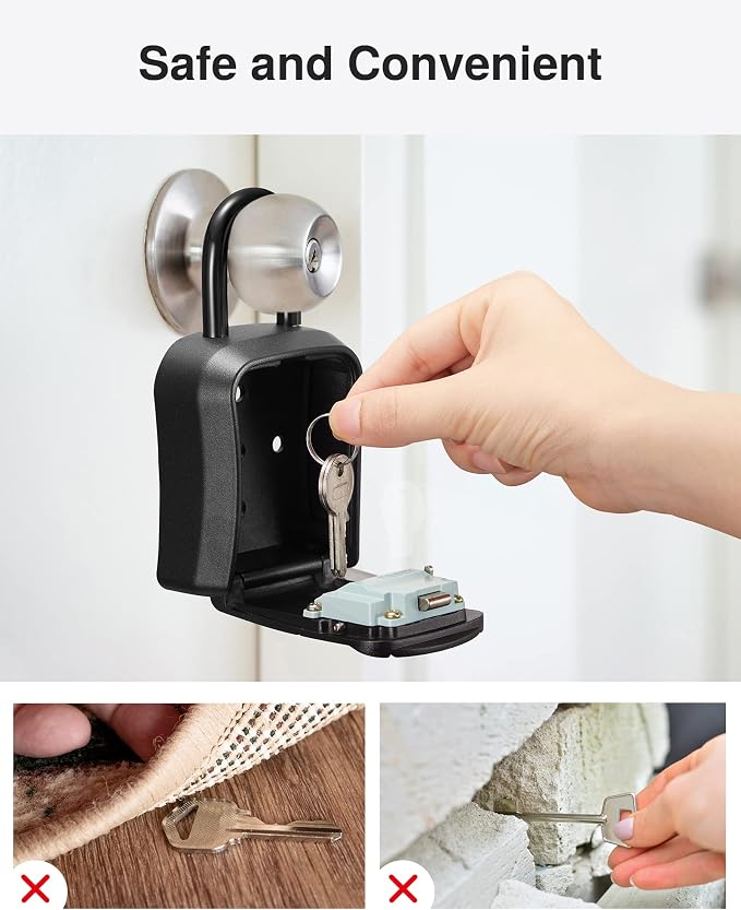 Puroma Key Lock Box, Portable Combination Lockbox Wall-Mounted Storage for House Keys, Resettable Code Safe Security Lock Box for Home, Office, Apartment Spare Key Storage (4 Pack, Pure Black)