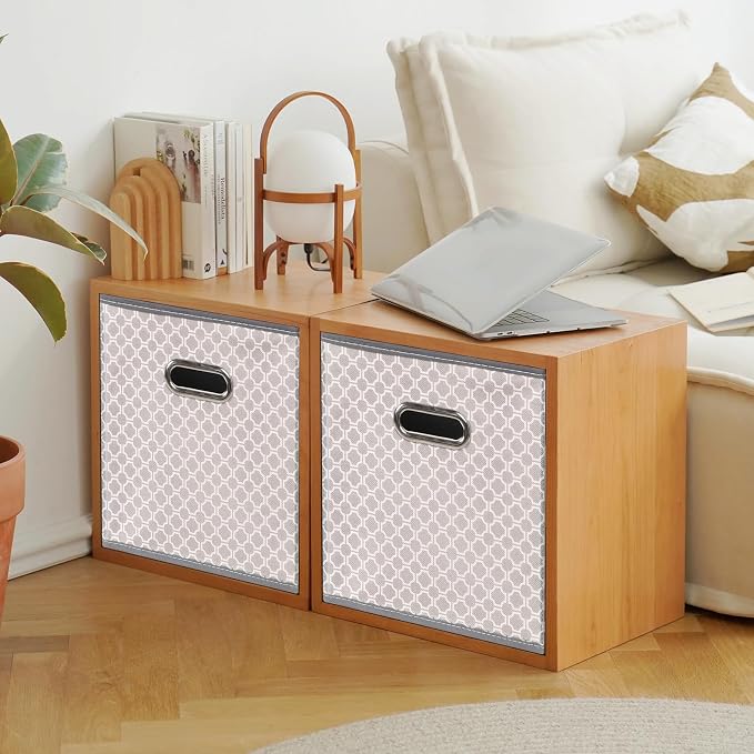 Black Foldable Storage Cubes Bins, Fabric Storage Box Cubes Organizer Baskets with Dual Handles for Home Organizer,Set of 3,(Grey Light)