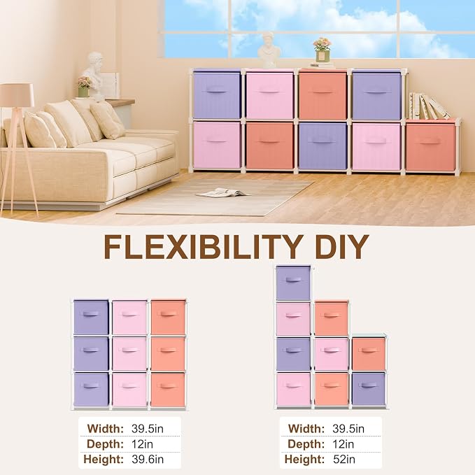 Briwooody 9 Cube Storage Organizer Storage Bins Shelf,Pink,Purple,Orange