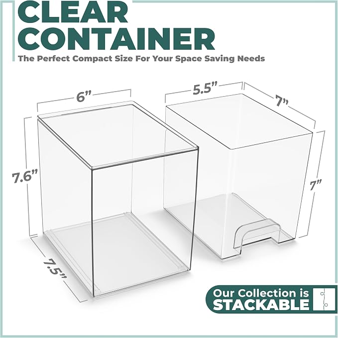 Sorbus Acrylic Storage Containers - 4 Pack, Stackable Storage Bins Set for Bathroom Organization - Clear Acrylic Drawer Organizers - Makeup Case Pull-Out Drawers (7.6’’ Tall)