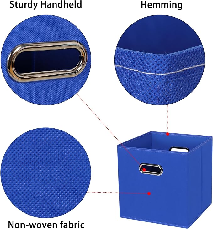 Black Foldable Storage Cubes Bins , Fabric Storage Box Cubes Organizer Baskets with Dual Handles for Home Organizer (Dark Blue)