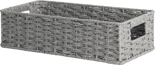 StorageWorks Toilet Tank Basket for Bathroom, Wicker Storage Baskets, Gray | Paper Rope Toilet Paper Baskets for Back of Toilet Tank Top, Bathroom Basket Organizer with Built-in Handles for Storage