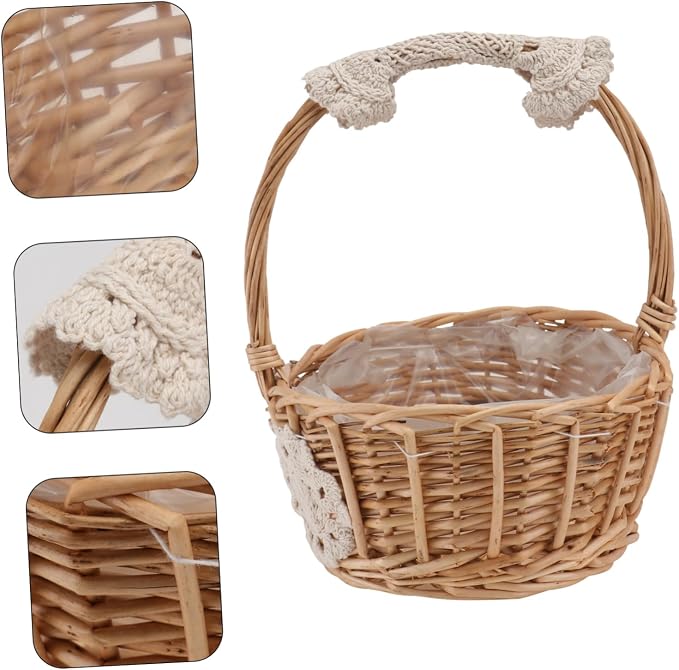 PRETYZOOM 1pc Creative Hand-woven Rattan Storage Basket Decorative Flower Basket for Home Decor Rustic Charm for Living Room Bedroom Office Wedding Supply