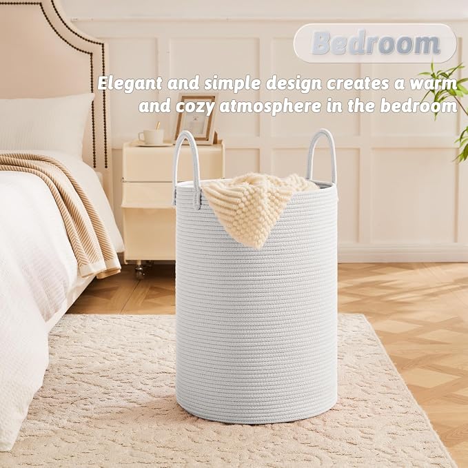 Artfeel Laundry Basket,Woven Cotton Rope Laundry Hamper,60L for Decorative Storage of Dirty Clothes,Toys and Blankets in Bathroom,Baby Room and Living Room