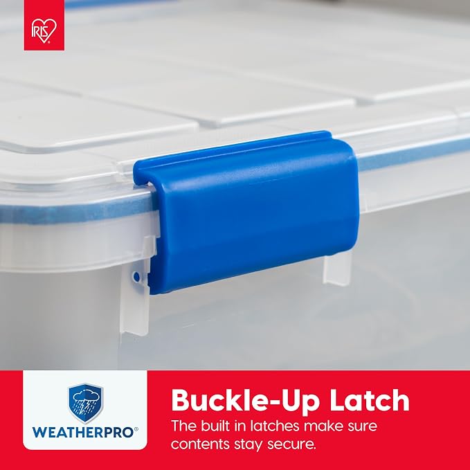 IRIS USA 3-Pack 16 Qt Storage Bins with Gasket Lids, Clear/Blue | WeatherPro seal protects shoes, crafts, documents and supplies from dust and moisture