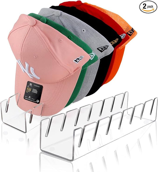 Hat Organizer for Baseball Caps Hat Rack Acrylic Hat Stand 2Pack No Install | Hat Storage for 14 Baseball Caps Closet Organization Hat Holder Display Baseball Cap Organizer for Closet, Bedroom, Dresser