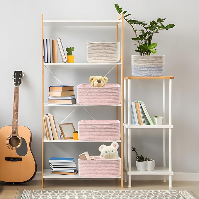 COMFY-HOMI 13" x 8.5" x 5.1" Storage Baskets for Organizing | Cotton Rope Woven Basket | Toy Storage Bin Box | Basket for Shelves, Closet Organizer Bin, Decorative Closet Shelf, 1 Pack