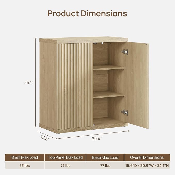 SICOTAS Buffet Cabinet with Storage Accent Sideboard Modern Credenza with Doors & Shelves Fluted Media Console Mid Century Coffee Bar Table for Living Room Kitchen Dining Room Hallway