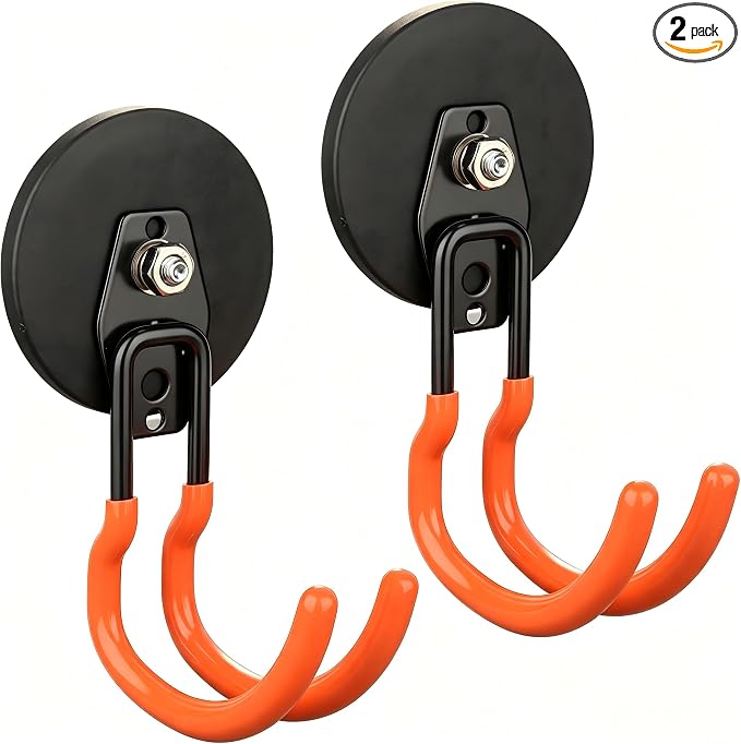 MUTUACTOR Updated Magnetic Hook Heavy Duty,40lbs 2-Pack Super Strong Magnet Garage Hook,Anti-Scratch Large Magnets Hook for Hanging Impact Drivers Trailer Cord Shovel Tool Organizer