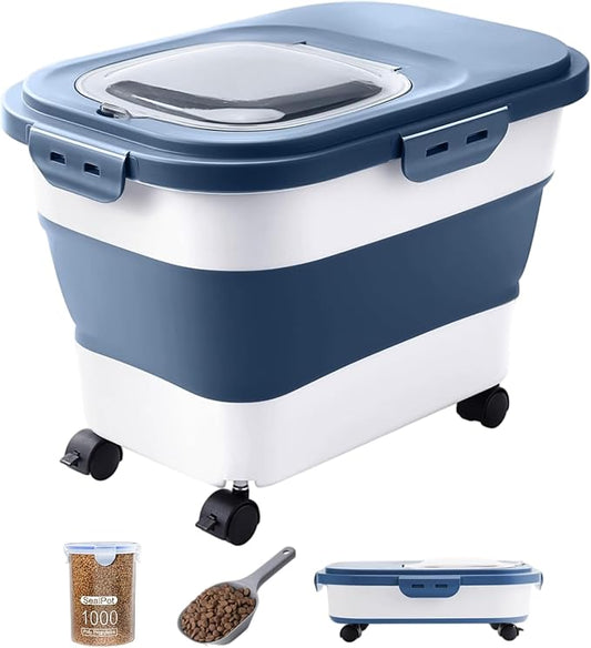 20-23 Lbs Dog Food Storage Container,Collapsible Dog Food Container | Pet Food Storage Containers with Attachable Casters and Scoop,Small Container,Keep Dry Food Fresh,Easy to Move with Wheels