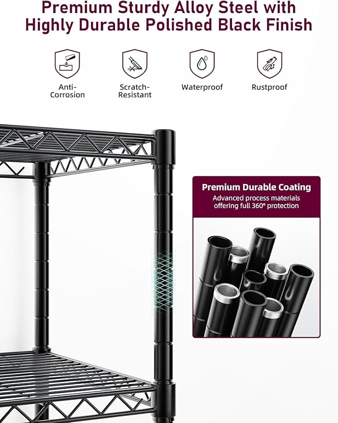 Simple Deluxe 5-Tier Heavy Duty Storage Shelving Unit, 1250 Lbs Loading Capacity, 29.92" W x 13.98" D x 61.02" H, Black