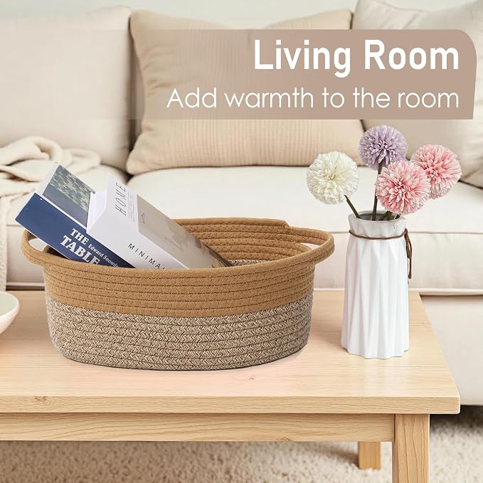 JMvicyroam Small Woven Basket, Empty Gift Basket, Jute&Brown/2 Pack | Small Gift Basket, Cotton Rope, 12 x 8 x 76 in, Handles, Includes Ribbon and Bag, Birthday Gift Basket