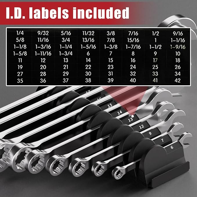 DEHOYI 48 pcs Modular Wrench Organizers for Tool Drawers - Wrench Rack with Metric&SAE Labels, Perfect Tool Storage Holder. Gift for father, brother and boyfriend (Black without Magnet)