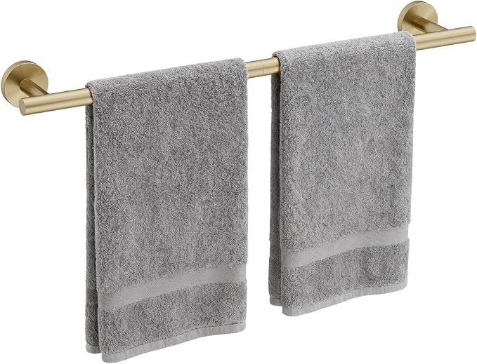 Brushed Gold Towel Bar, 24 Inch Bathroom Towel Rack | (Total Length 26-Inch), Towel Holder Wall Mounted, Thicken SUS304 Stainless Steel Towel Rod Modern Home Decor