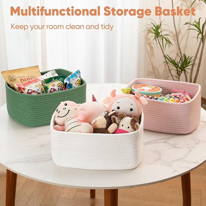 OIAHOMY 4 Pack 14.17 * 11.02 * 6.3IN Storage Baskets for Organizing Shelves, Woven Rope Baskets for Organizing Books, Clothes, Decorative Basket for Living Room, Nursery, Bedroom, Gift Basket, Grey