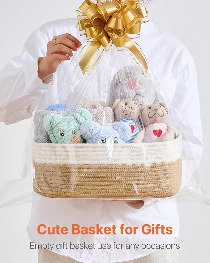 KALLAX Small Woven Storage Basket for Organizing, 13.5x9.5x5 inches, 3 Pack | Shelf baskets for closet organization, toy storage and home decor, Perfect as empty gift baskets for holidays, White & Brown