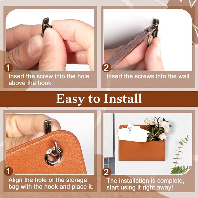 3 Pcs PU Leather Mail Holder Wall Mount 9.8x7.7 Inch Brown Letter Holder Vintage Hanging Mail Organizer 2 Ring Bill Organizer for Wall Decor Storage Letter Postcards Bill Flowers Office Home