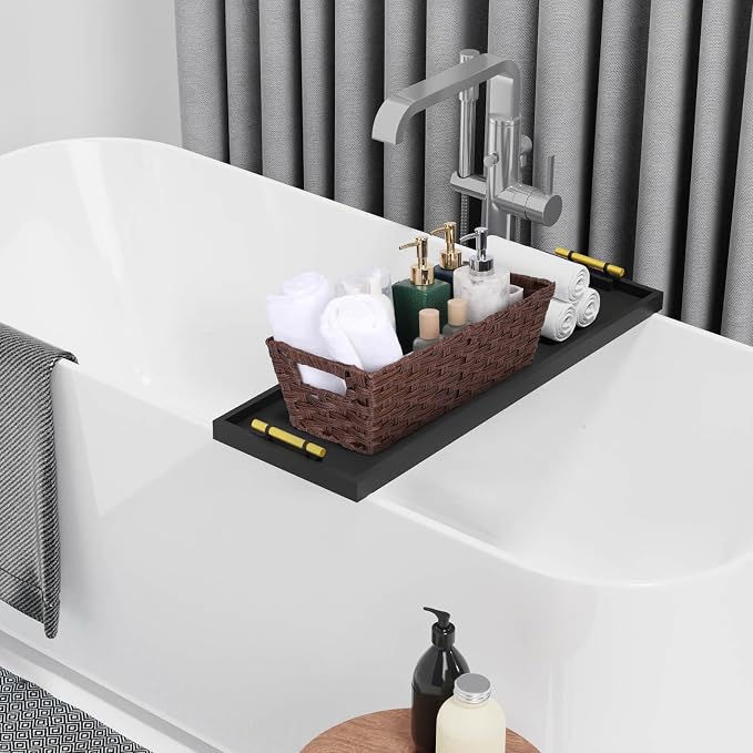 Onlytak Plastic Wicker Storage Baskets - Toilet Tank & Bathroom Baskets, Woven for Organizing, Brown, 15¾" x 6¾" x 4¾", 2-Pack