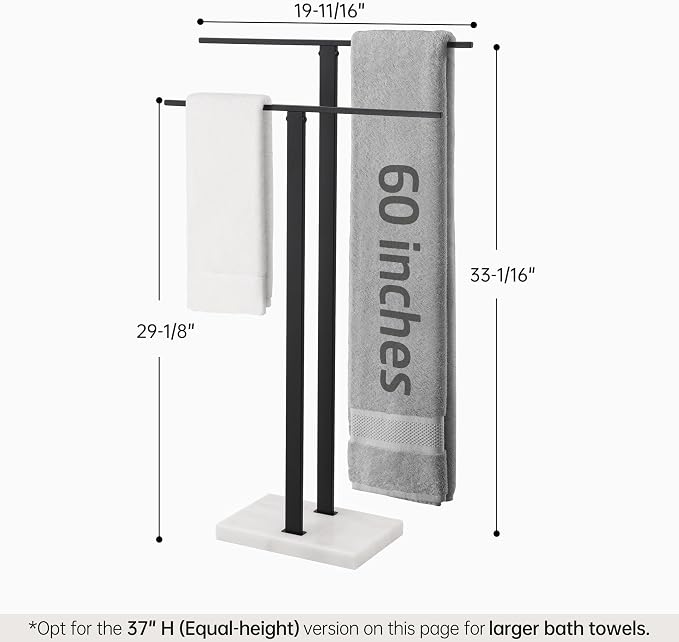 KES Standing Towel Rack, 2-Tier Towel Racks for Bathroom Freestanding with Marble Base, Upgrade Steady Design, SUS304 Stainless Steel Matte Black, BTH217-BK