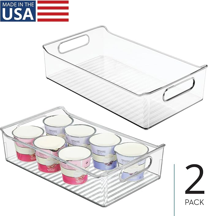 iDesign Plastic Pantry Storage Organizer Bin, Set of 2, Clear | With Handles