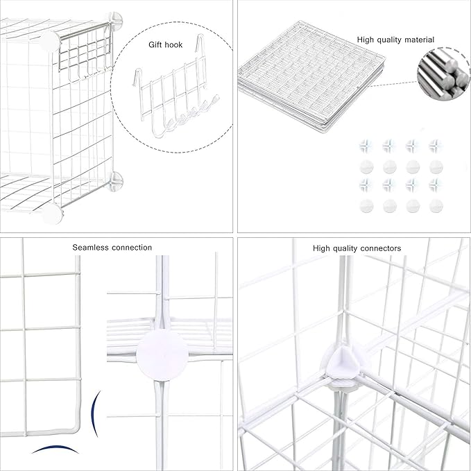C&AHOME Wire Cube Storage, 8-Cube Organizer Metal C Grids Storage, White | Storage Bins Shelving, Modular Shelves, DIY Closet Cabinet Ideal for Living Room, Home, Office