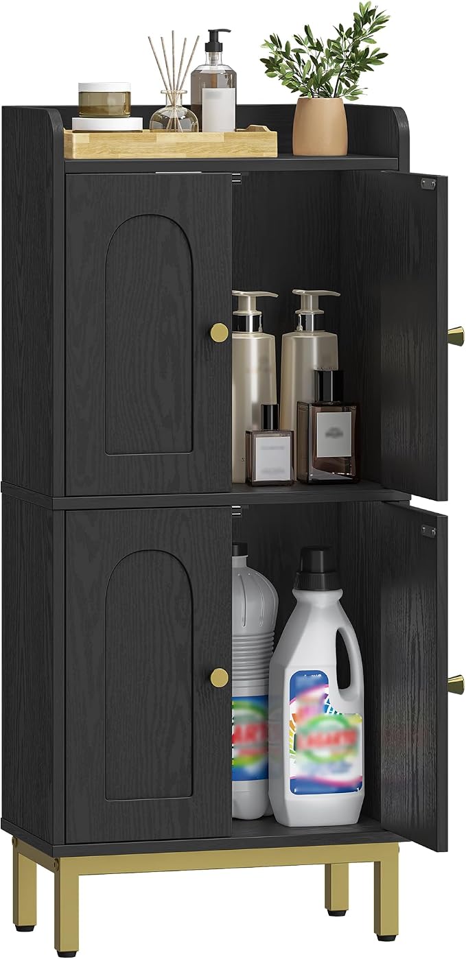 Hzuaneri Bathroom Cabinet, Small Storage Cabinet with 4 Doors | Bathroom Organizers and Storage Cabinets with Adjustable Feet. Cabinets Freestanding for Living Room, Kitchen, Black