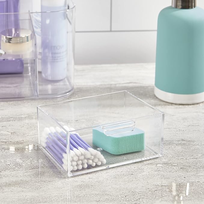 STORi Bliss Clear Makeup Organizer for Countertop, Divided Bathroom Organizer & Storage Drawer, Makeup Brush Holder, Cosmetic & Nail Polish Organizer, Made in USA