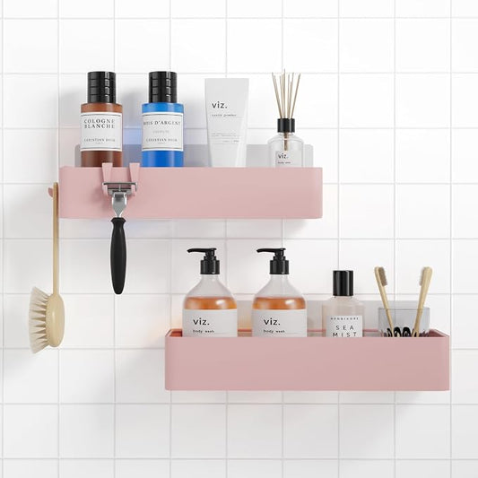 Kitsure Shower Caddy Adhesive, Stylish Shower Organizer, Large, Pink | 2 Pack Shower Shelf for Inside Shower, 100% Rustproof Metal Shelves, No-Drill Bathroom Organizers and Storage