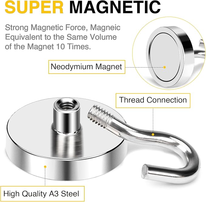 DIYMAG Magnetic Hooks 12pcs 120lbs Cruise Essentials 2026 Magnet Hook | Neodymium Heavy Duty Strong Magnets Hanging Ship Cabins Refrigerator Fridge Classroom Beach Vacation Kitchen Grills Home Tool