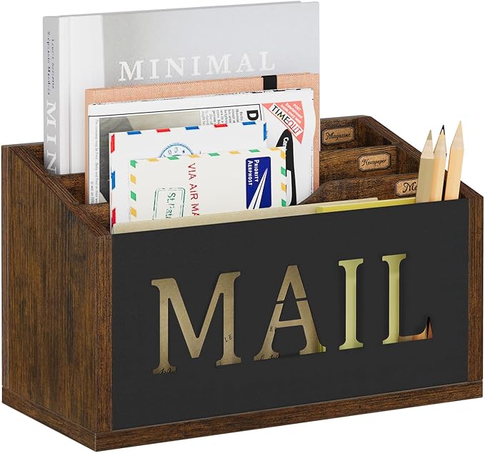 YINMIT Mail Organizer Countertop, Mail Holder with 3 Compartments, Mail Holder Sorter for Desk, Mail Organizer Wall Mounted, Countertop Desk Office Accessories Organizer for File Paper Folder